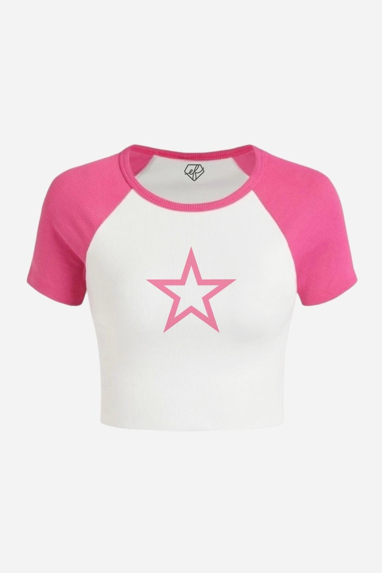 Beyaz Pembe Reglan Kol İçi Boş Star Crop