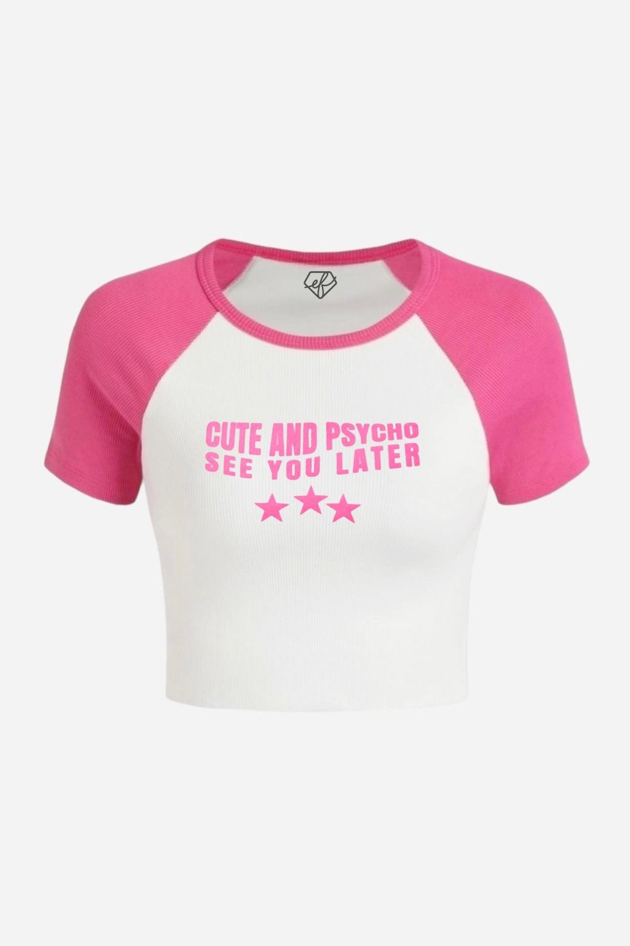 Beyaz Pembe Reglan Kol See You Later Crop