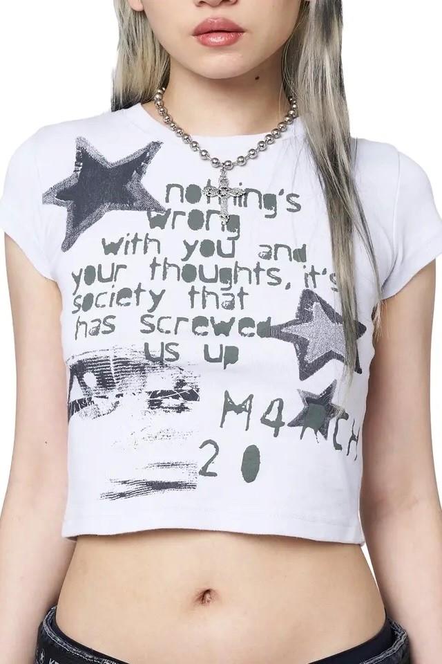 Beyaz Society Star Graphic Crop