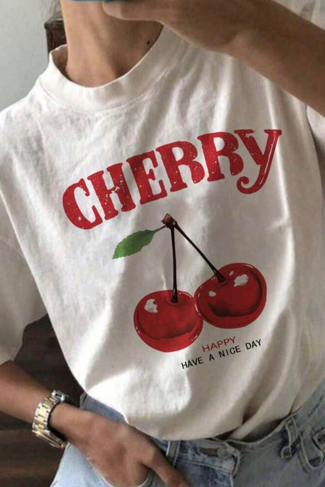 Beyaz Unisex Happy Cherry  T-Shirt