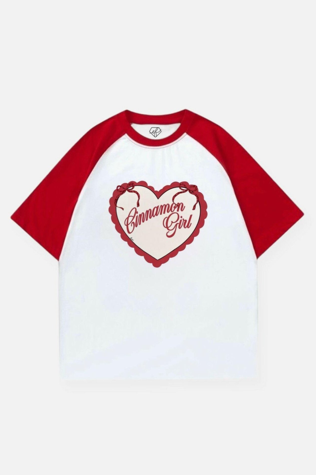 Beyaz Unisex Kırmızı Reglan Cinnamon Girl Heart T-Shirt