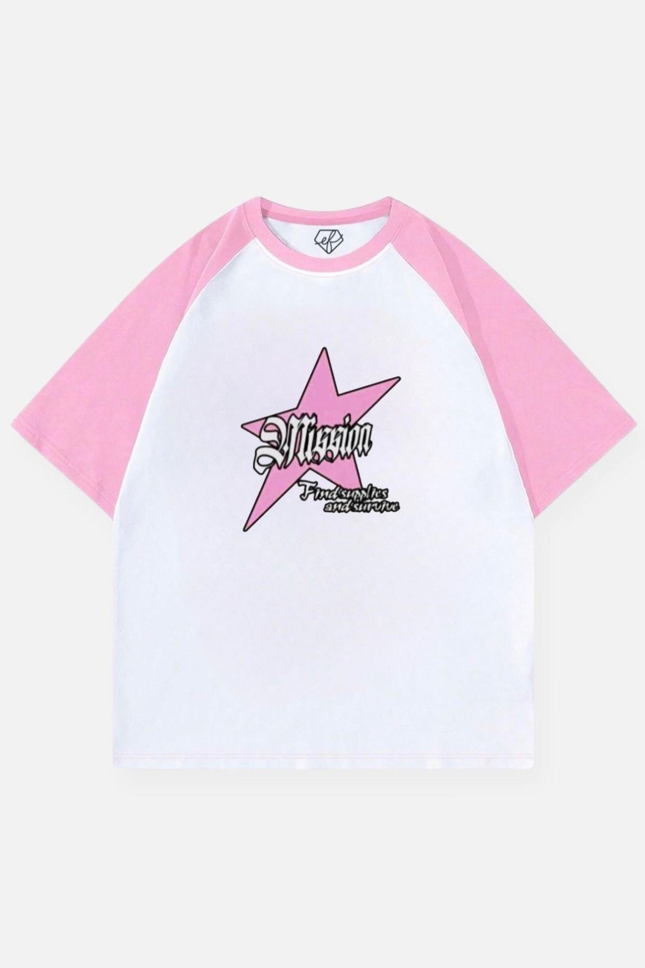 Beyaz Unisex Pembe Reglan Mission Star T-Shirt