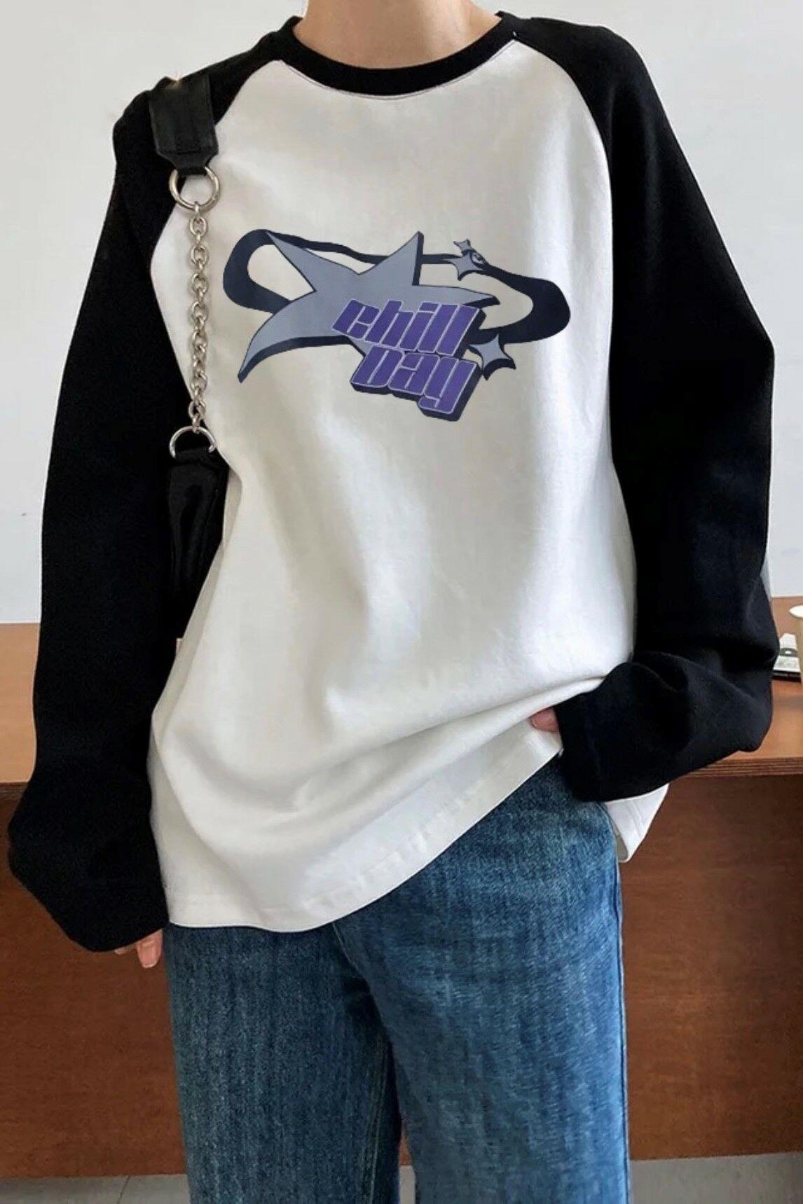 Beyaz Unisex Reglan Chill Day Uzun Kol T-Shirt