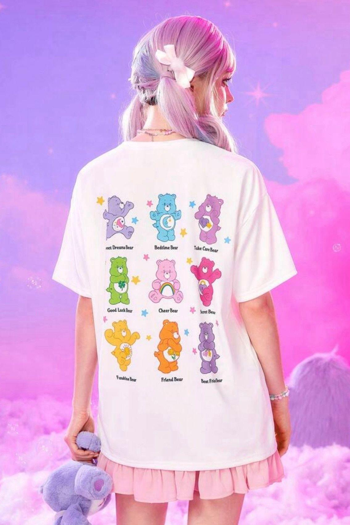 Beyaz Unisex Sırt Baskılı Care Bears T-Shirt