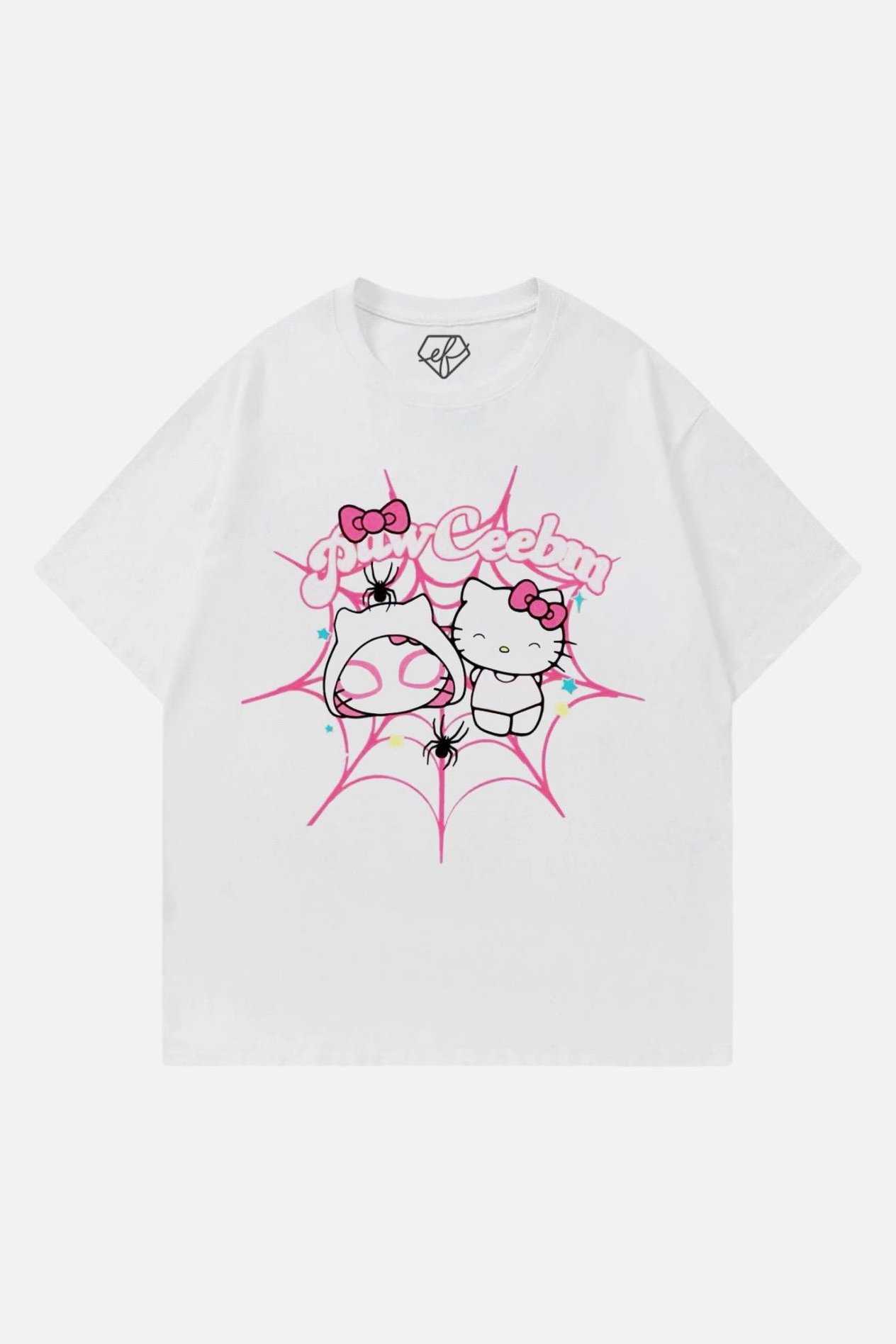 Beyaz  Unisex Spider& Hello Kitty Pawceebm T-Shirt