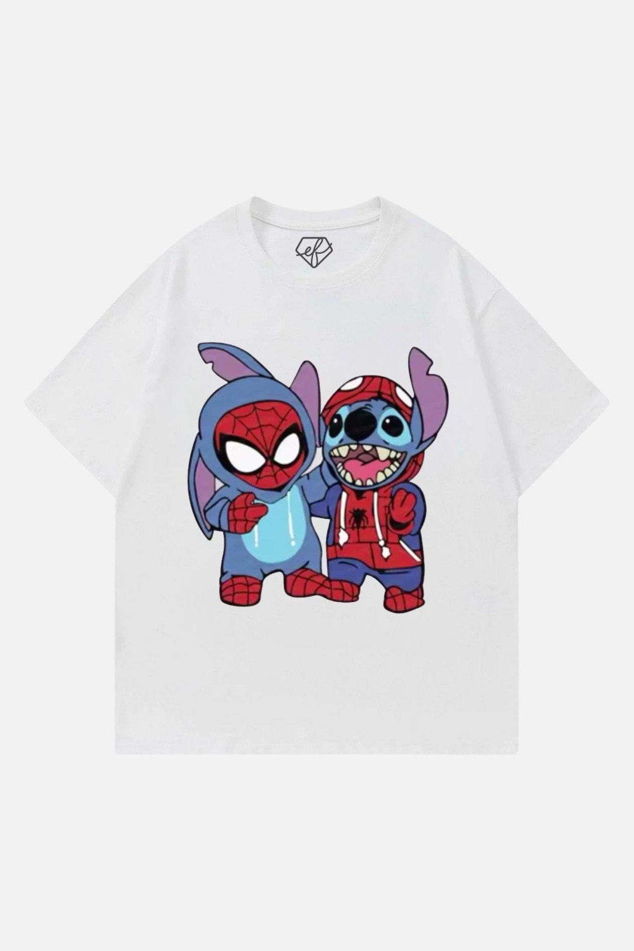 Beyaz Unisex Spiderman & Stitch T-Shirt