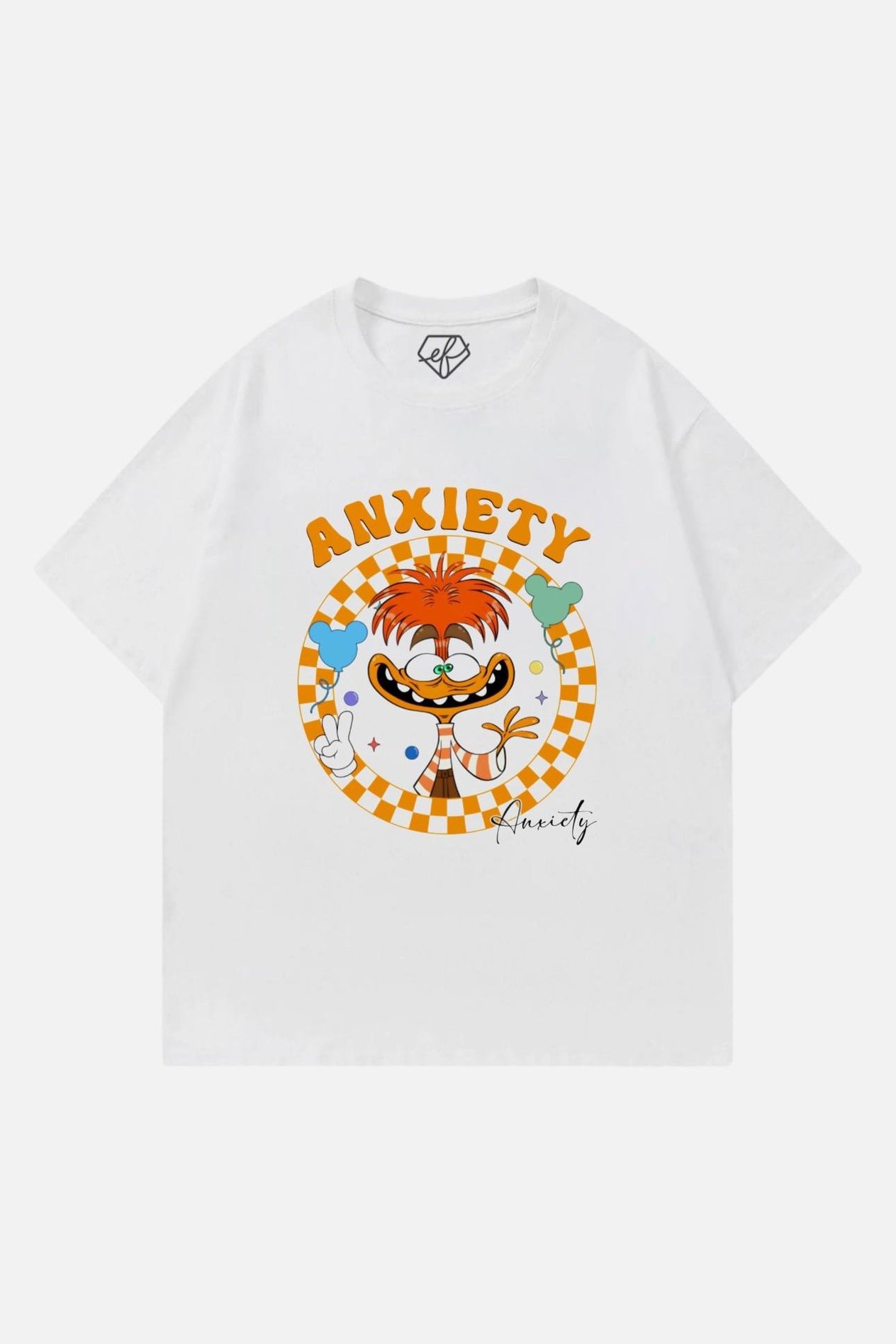 Beyaz Unisex Ters Yüz Anxiety T-Shirt