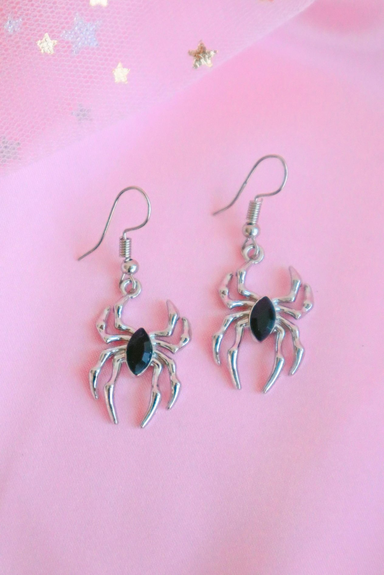 Black Dark Stone Spider İthal Küpe