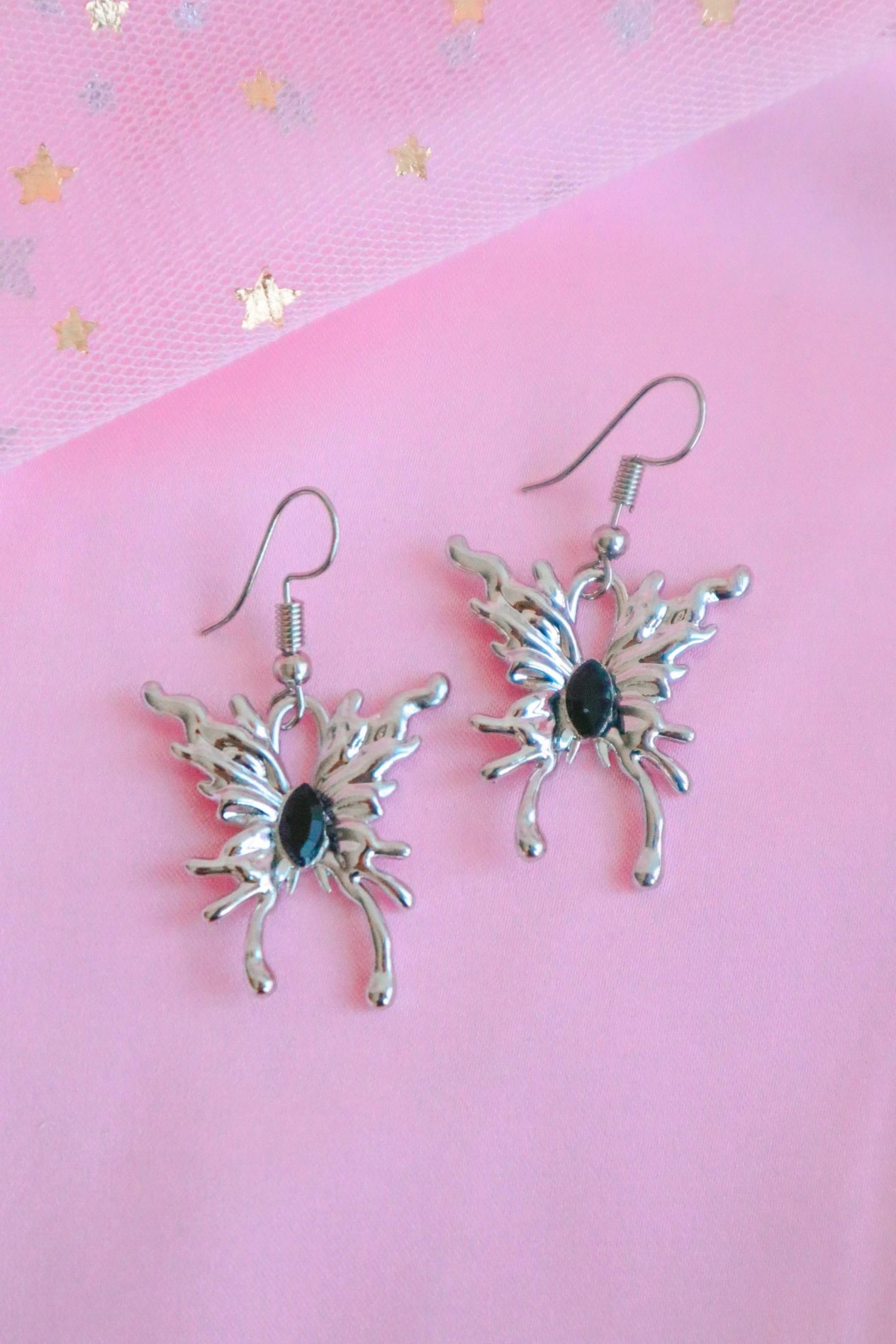 Black Stone Butterfly İthal Küpe