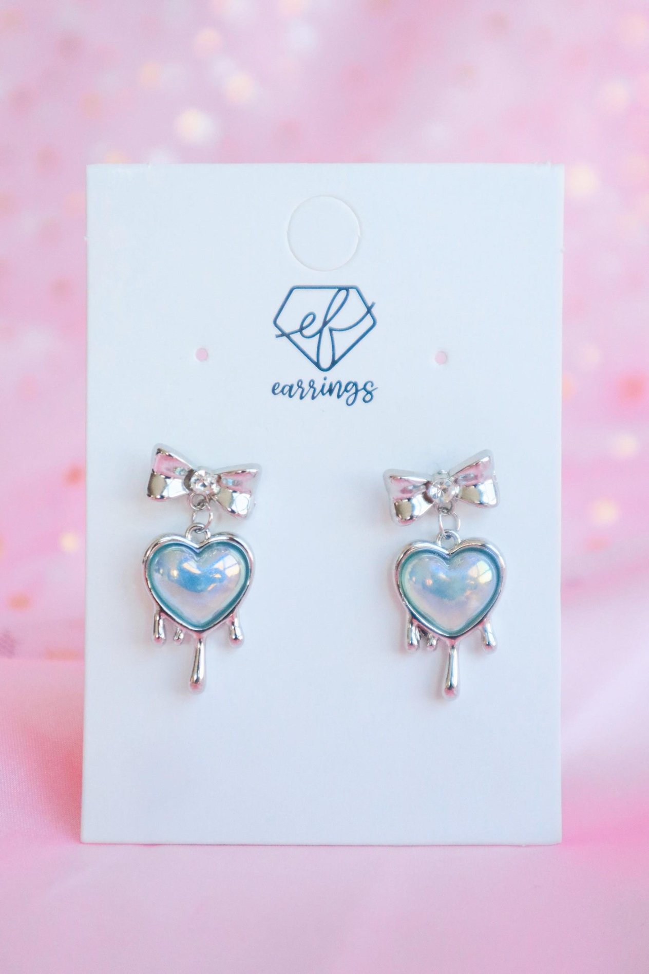 blue Crystal Heart Melting İthal Küpe