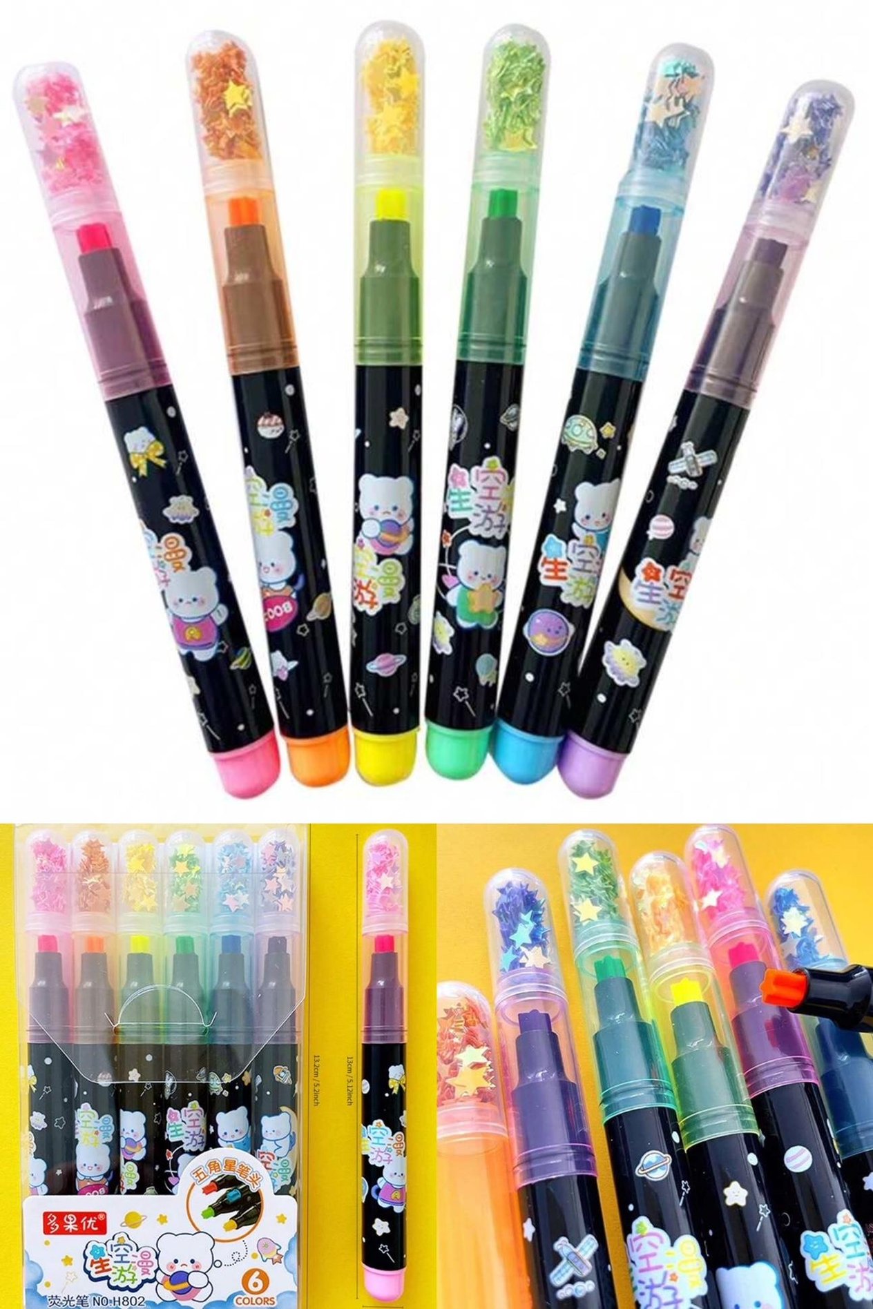 Cute Bear Star Highlighters Yıldız Uçlu işaretleme Kalemi
