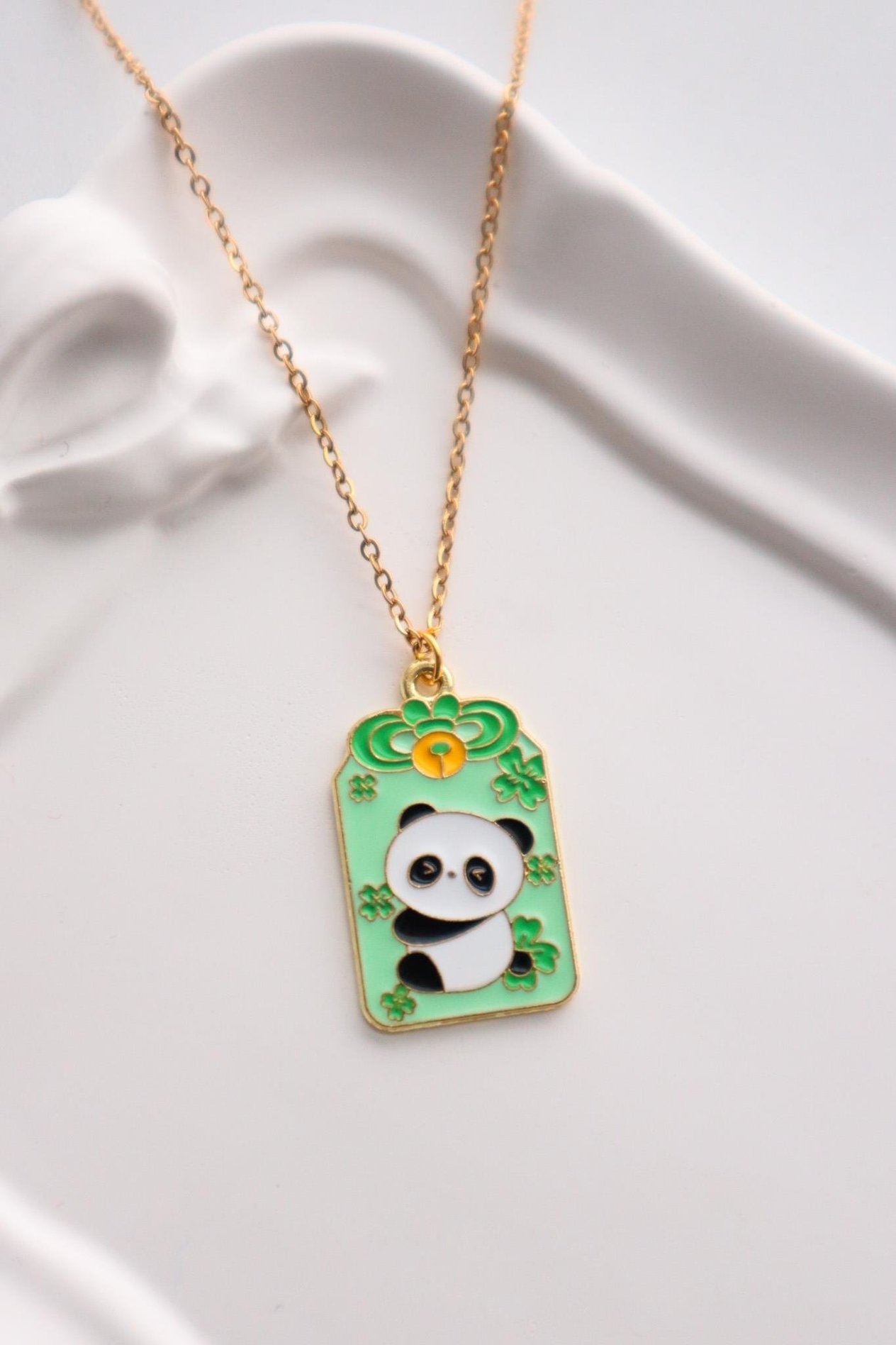 Gold Renk Zincirli Panda İthal Kolye 
