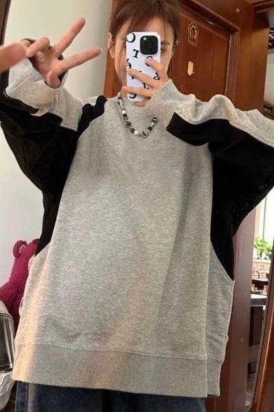 Gri Kol Detay Şardonlu Sweatshirt