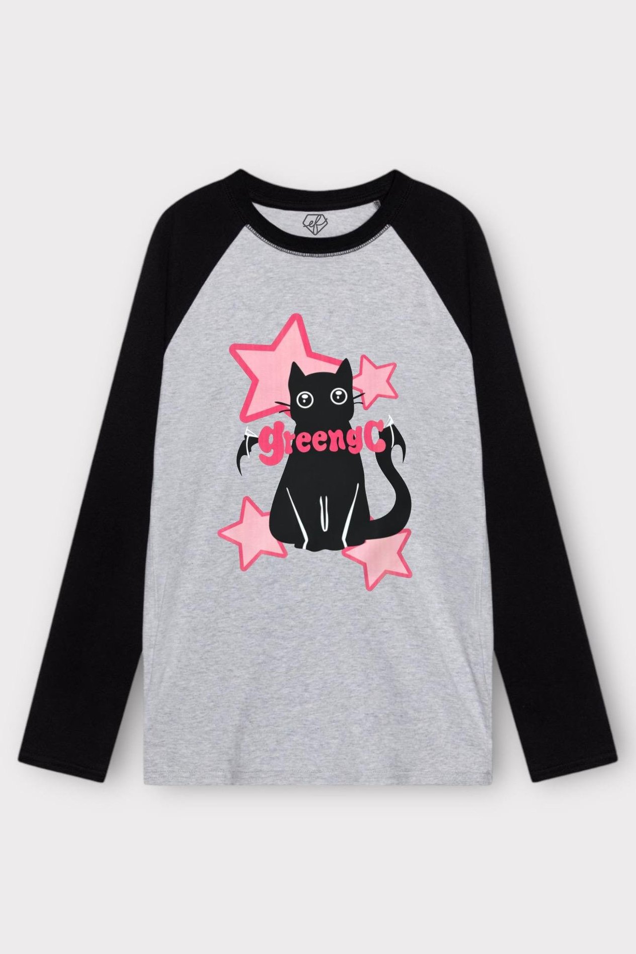Gri Siyah Unisex Greengc Cat Uzun Kol T-Shirt