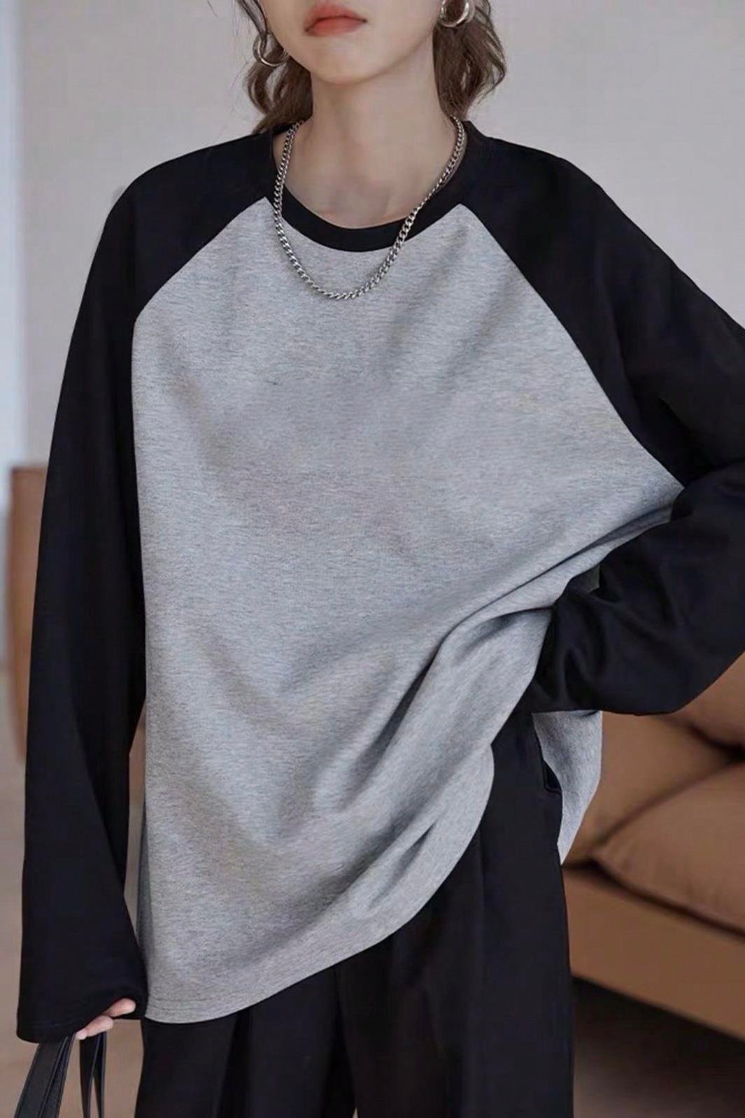 Gri Siyah Unisex Reglan Kol Bluz 