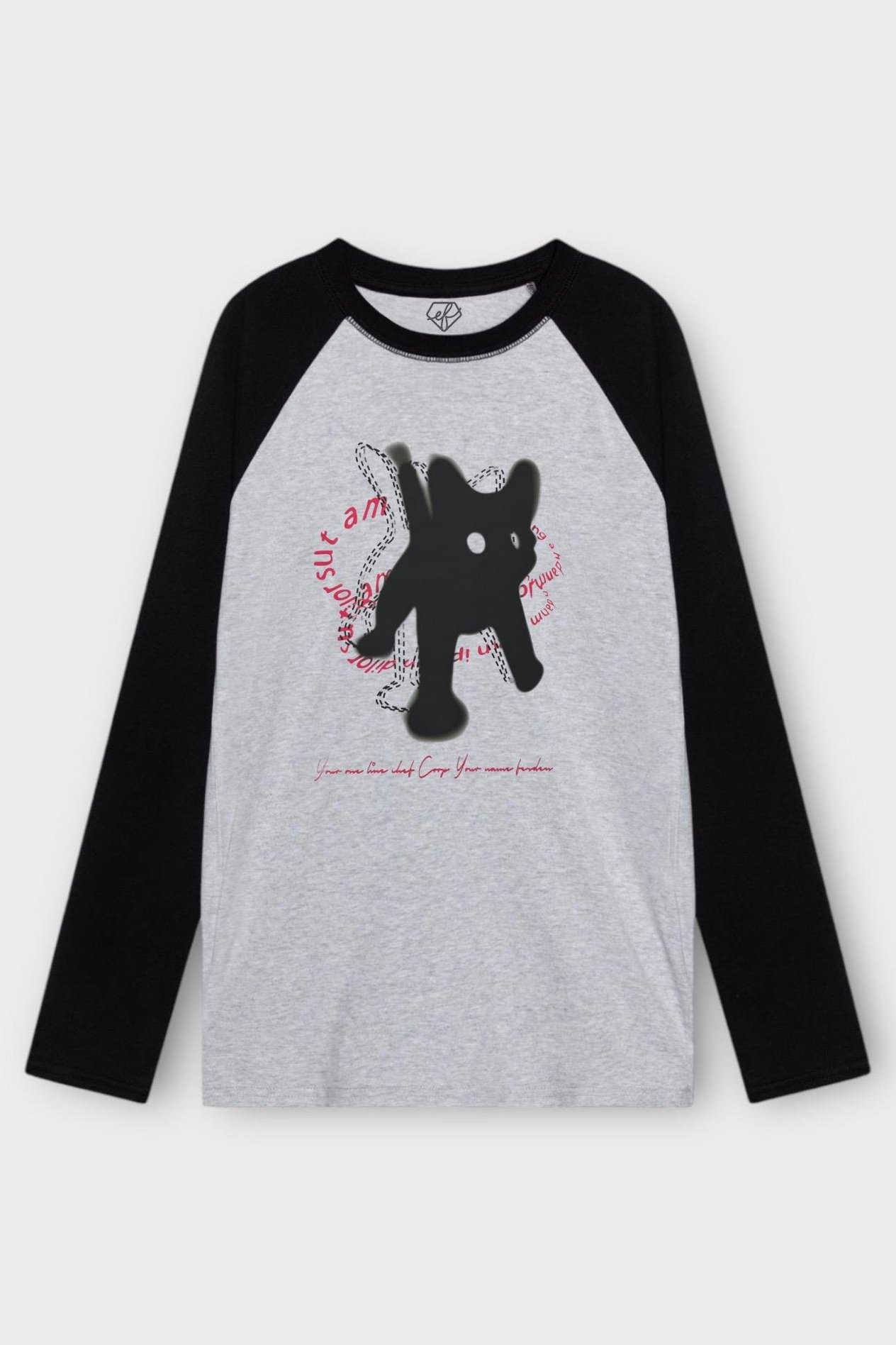 Gri Siyah Unisex Scared Cat Y2K Uzun Kol T-Shirt