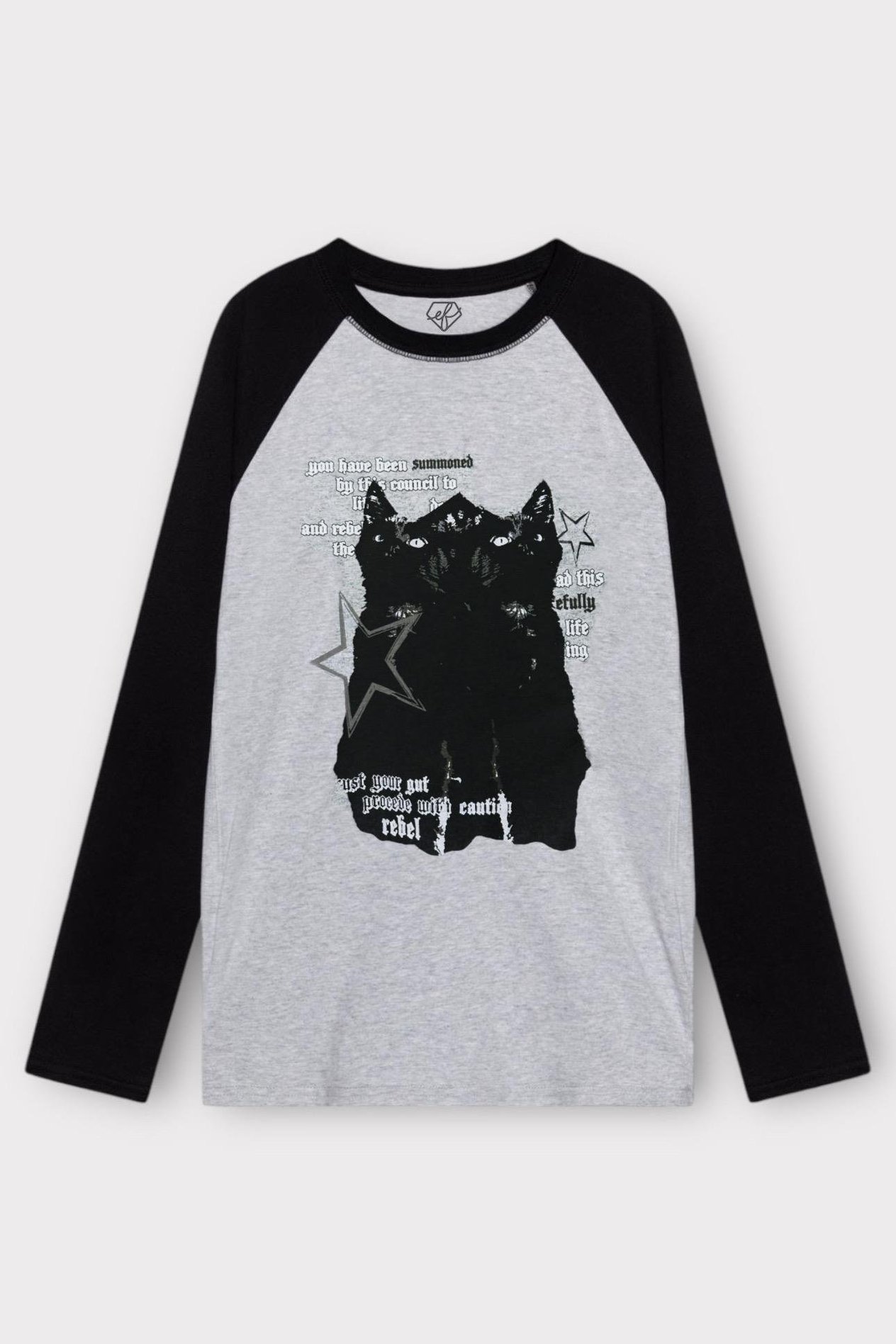 Gri Siyah Unisex Stars Cats Uzun Kol T-Shirt