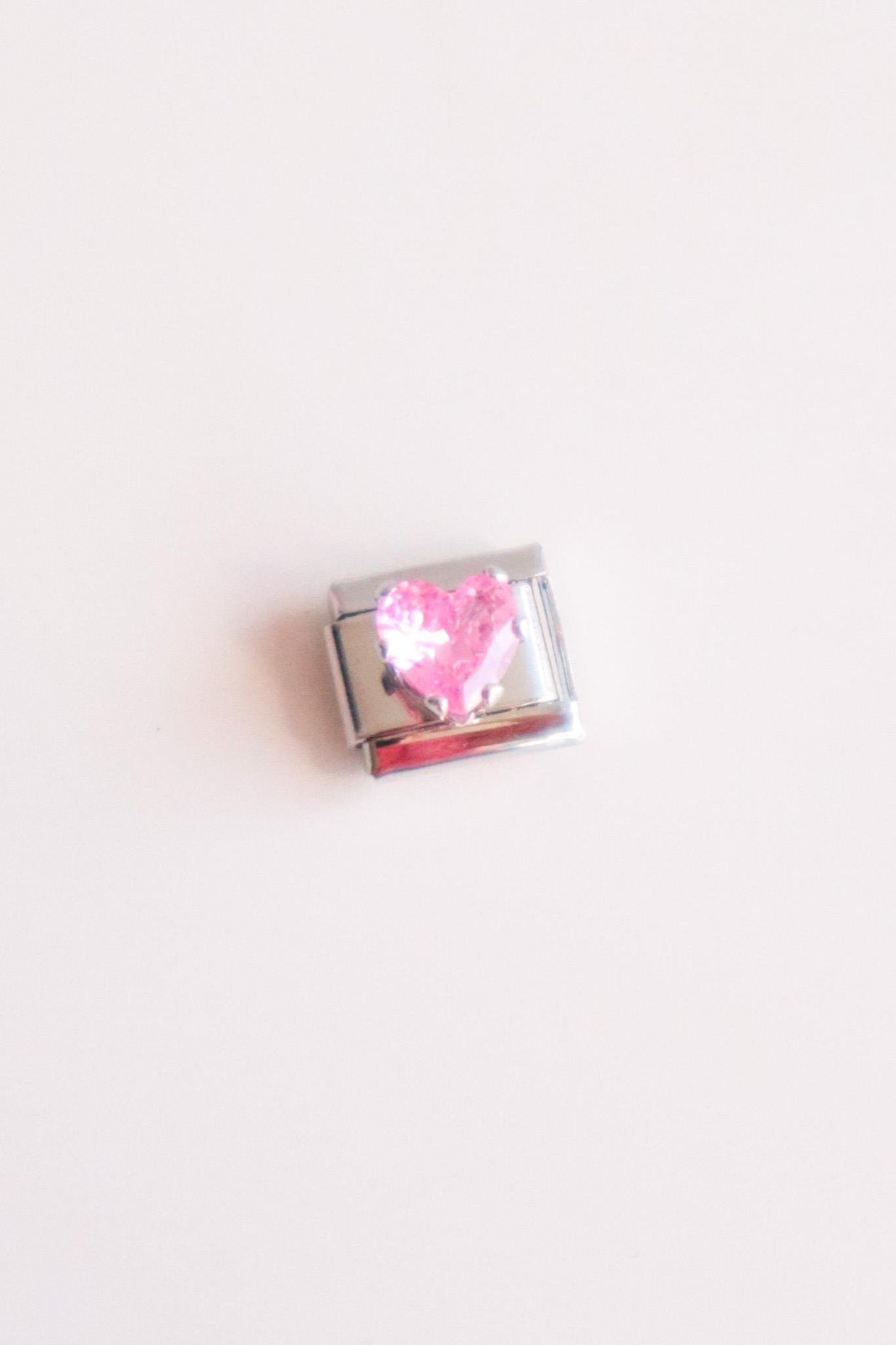 Kalp Pembe Taşlı İtalyan Charm 