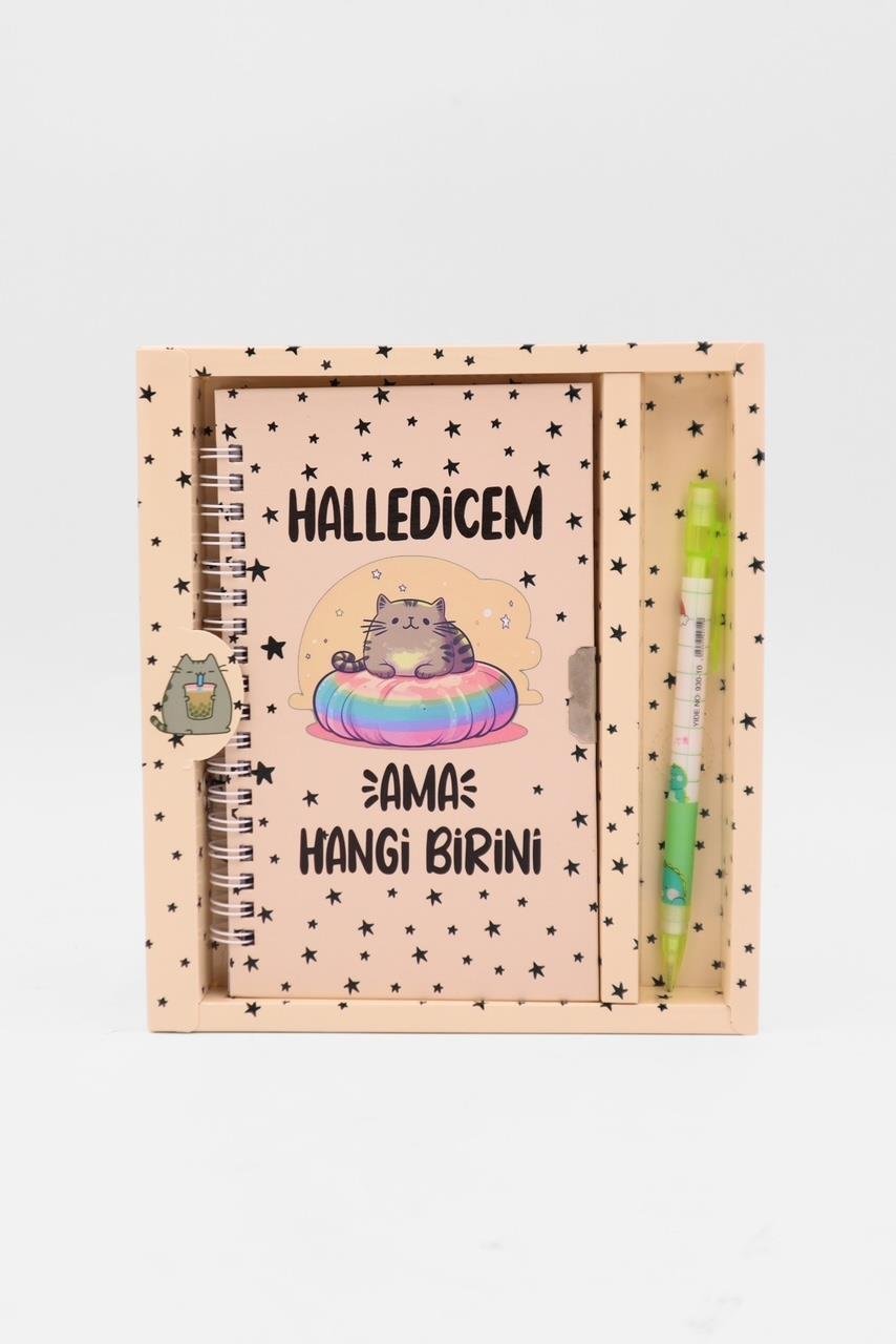 Kedi Mottolu Kilitli Defter - Halledicem Ama Hangi Birini