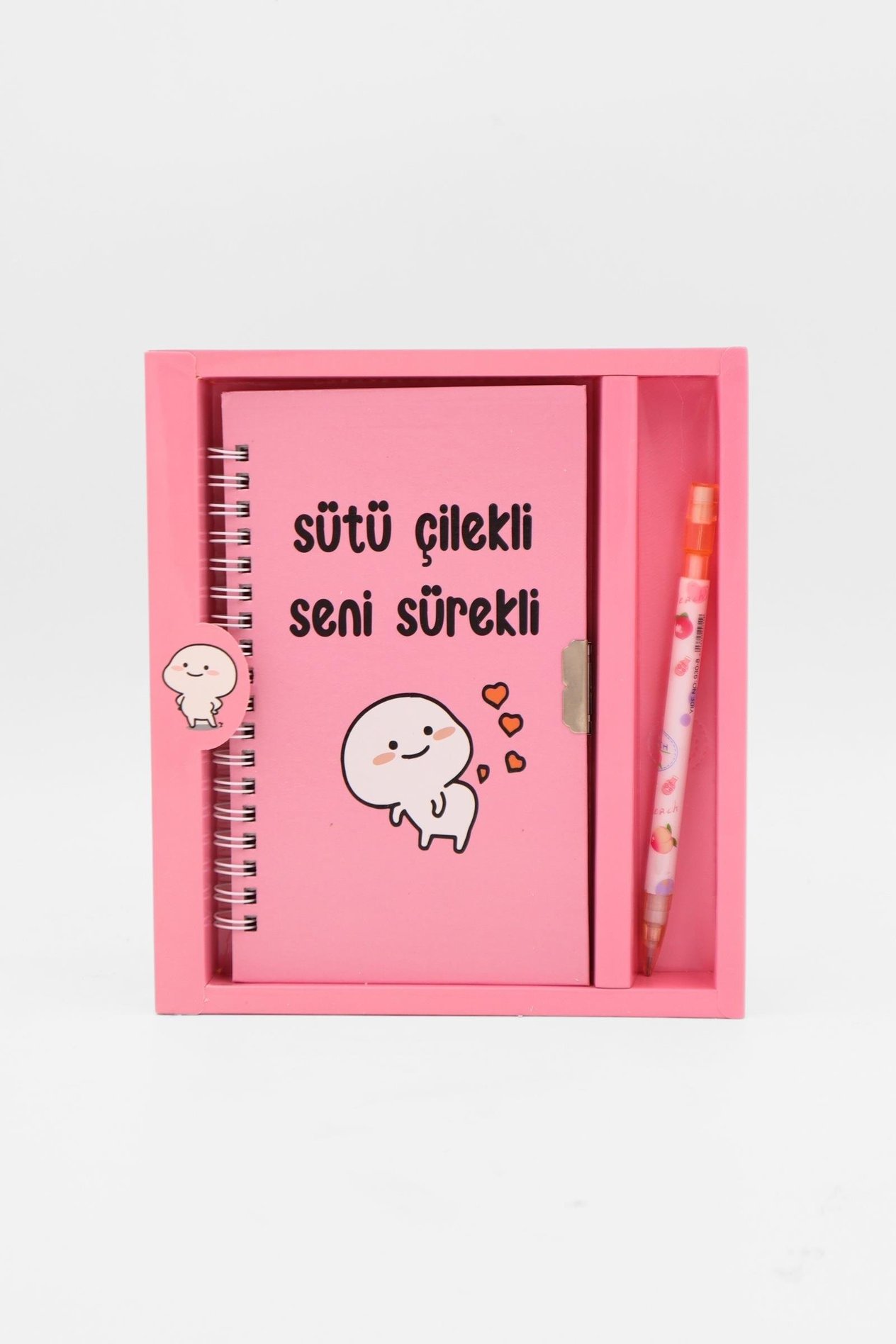 Kedi Mottolu Kilitli Defter - Sütü Çilekli Seni Sürekli