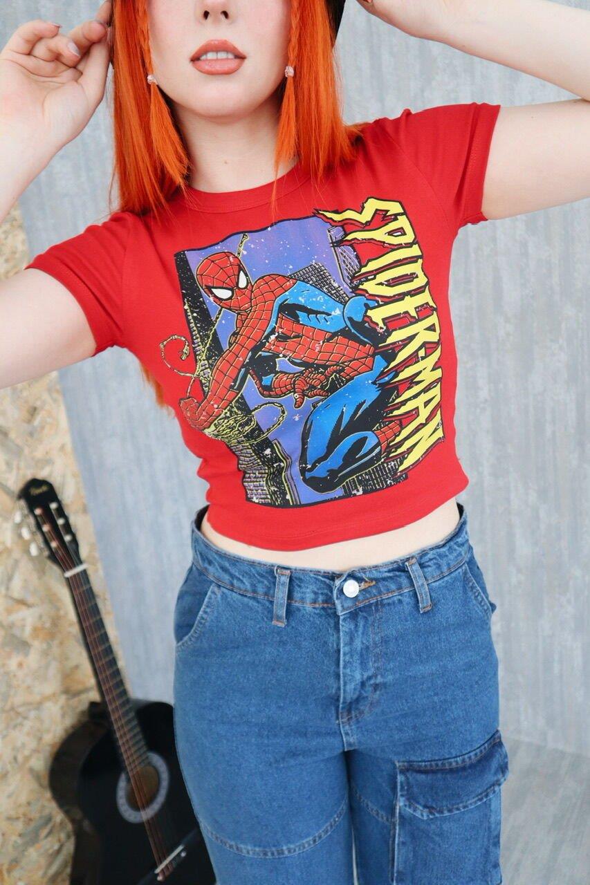 Kırmızı Spiderman Karakter Crop