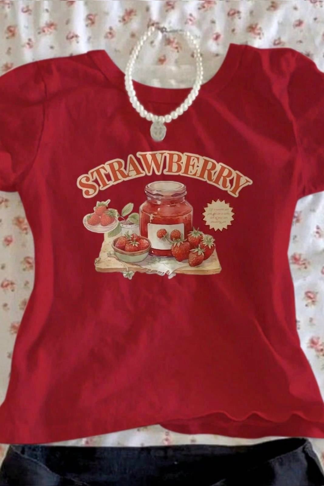 Kırmızı Y2K Punk Strawberry Crop