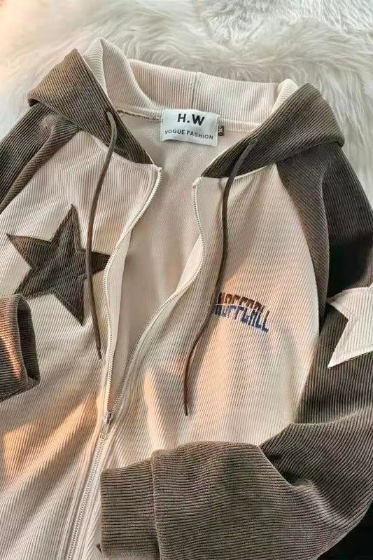 Krem Kahverengi Kadife Unoffcall Star Pattern Hırka