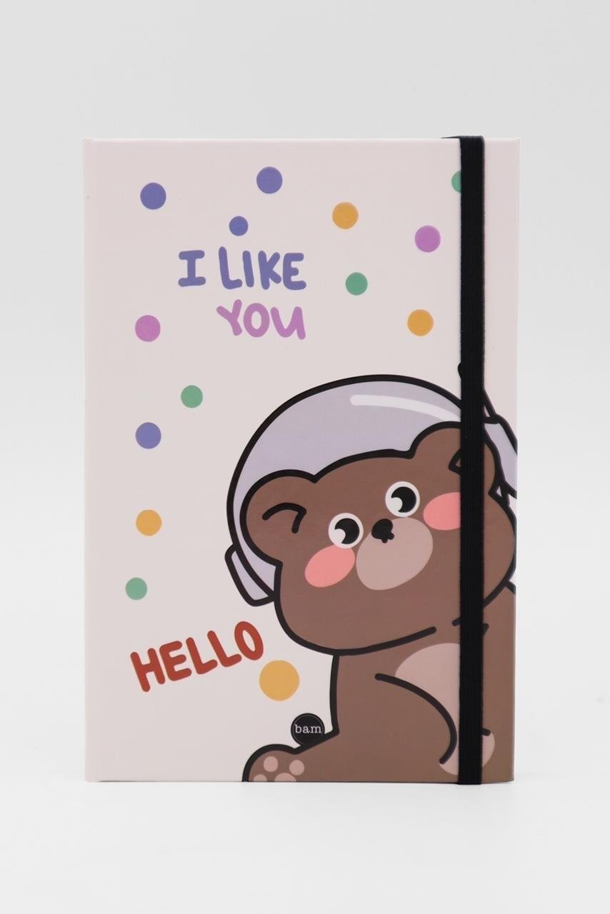 Lastikli Çizgisiz Defter - Hello Bear