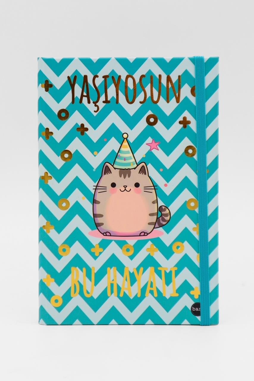 Lastikli Çizgisiz Defter - Mavi Beyaz Yaşıyosun Bu Hayatı