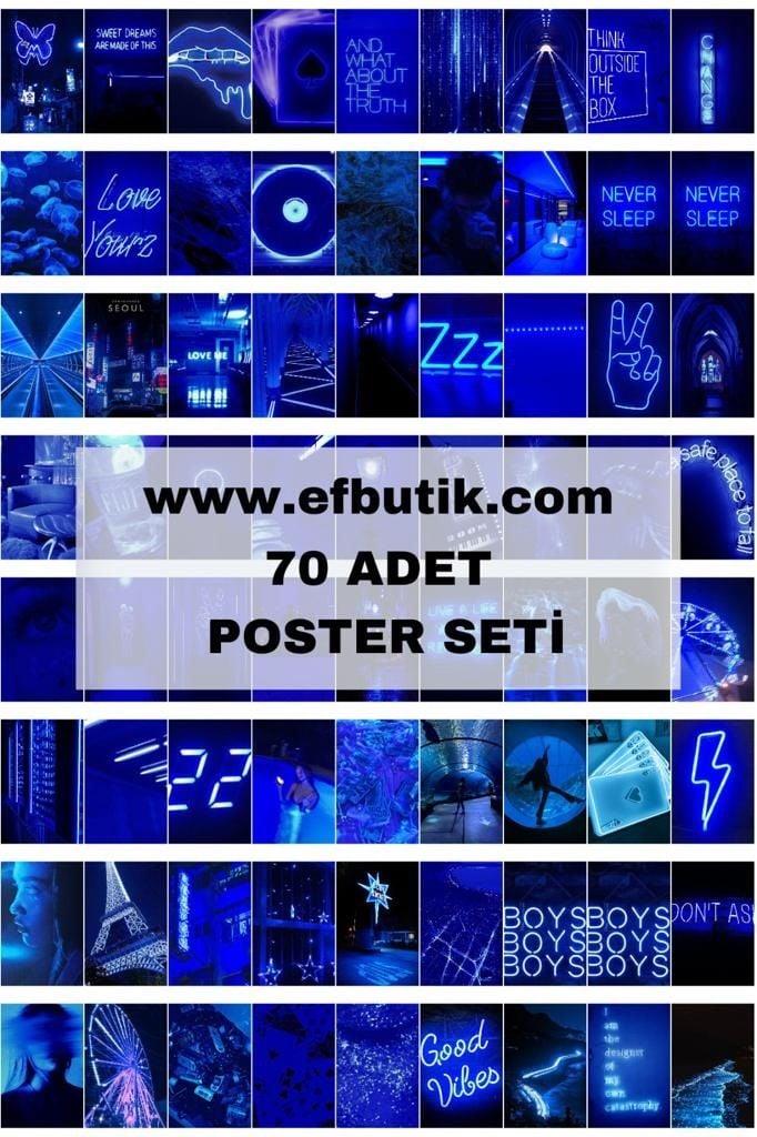 Mavi Aesthetic 70'li Poster Duvar Kağıdı Seti