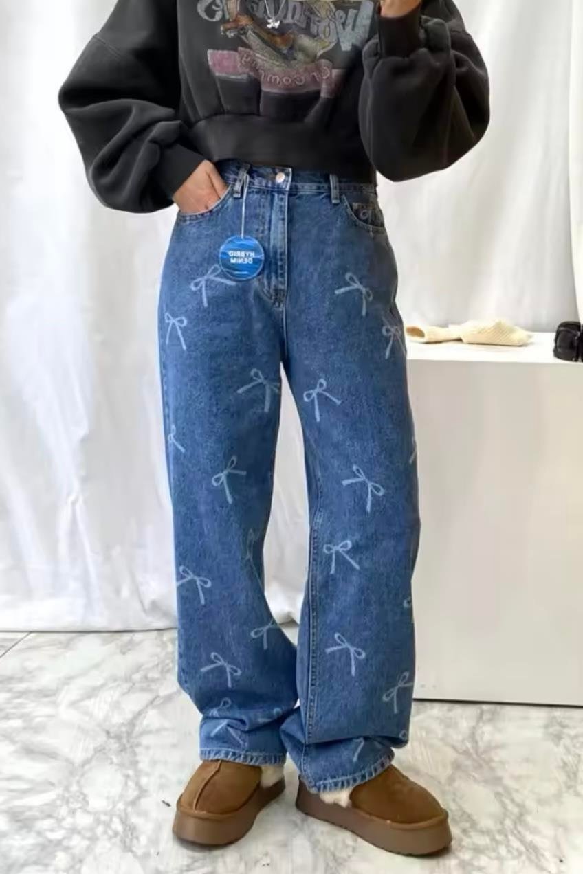Mavi Y2K Bow Print Yıkamalı Jeans 
