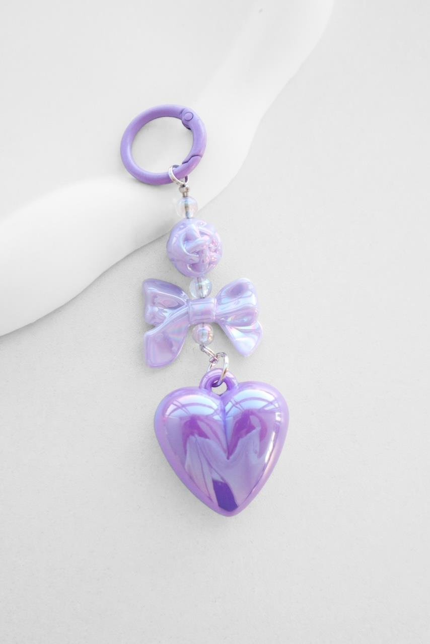 Mor Heart Bow Çanta Charm Anahtarlık 