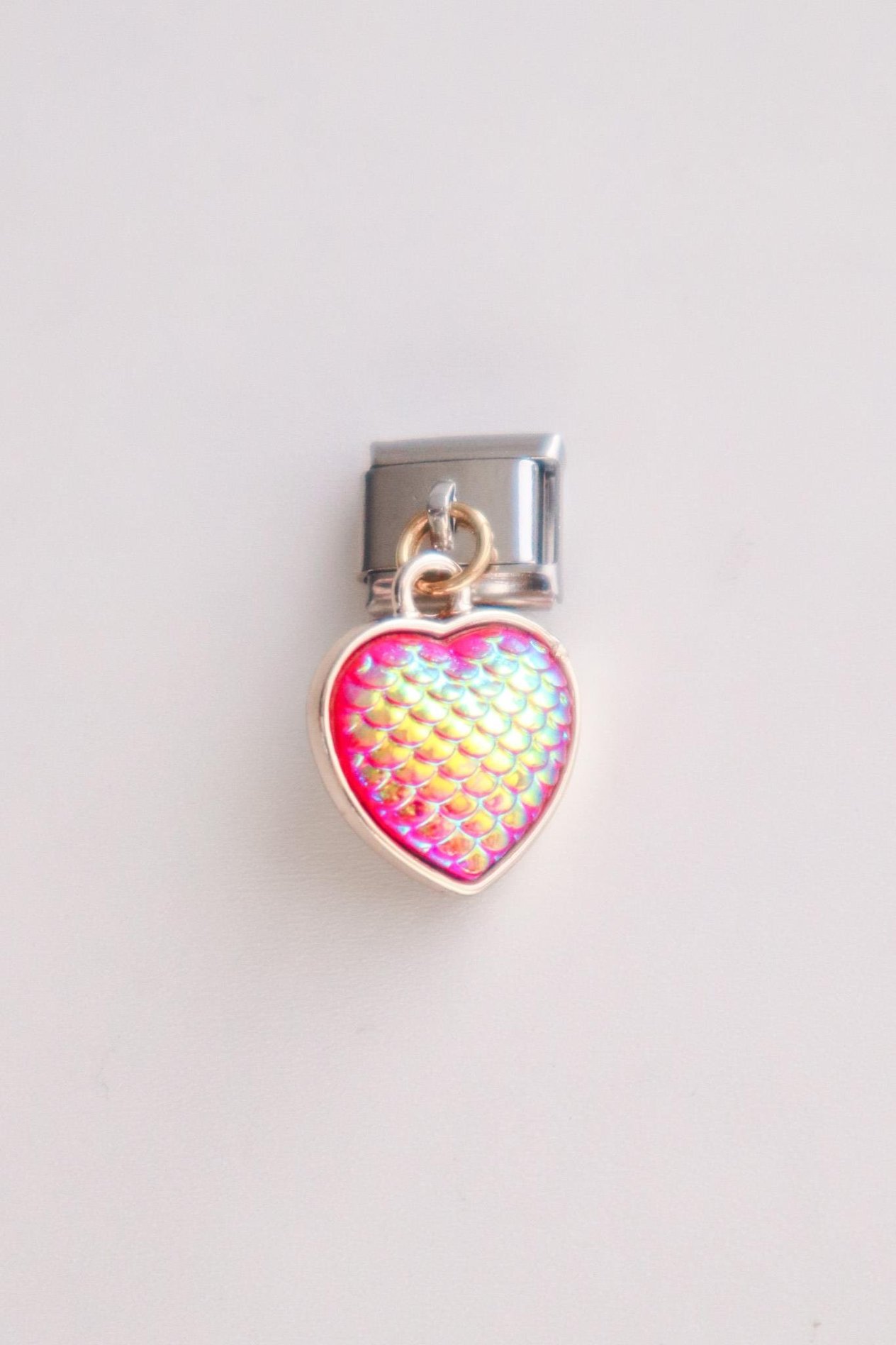 Pembe Balık Pulu Kalp İtalyan Charm 