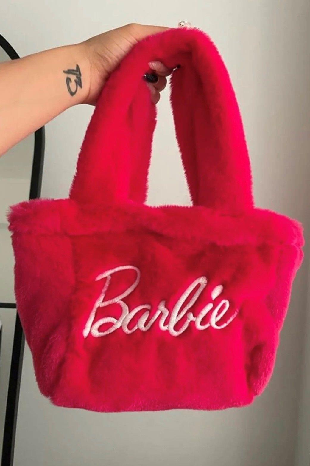 Pembe Barbie Yazılı Peluş Çanta