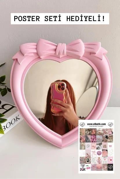 Pembe Kalp Fiyonk Makyaj Aynası 