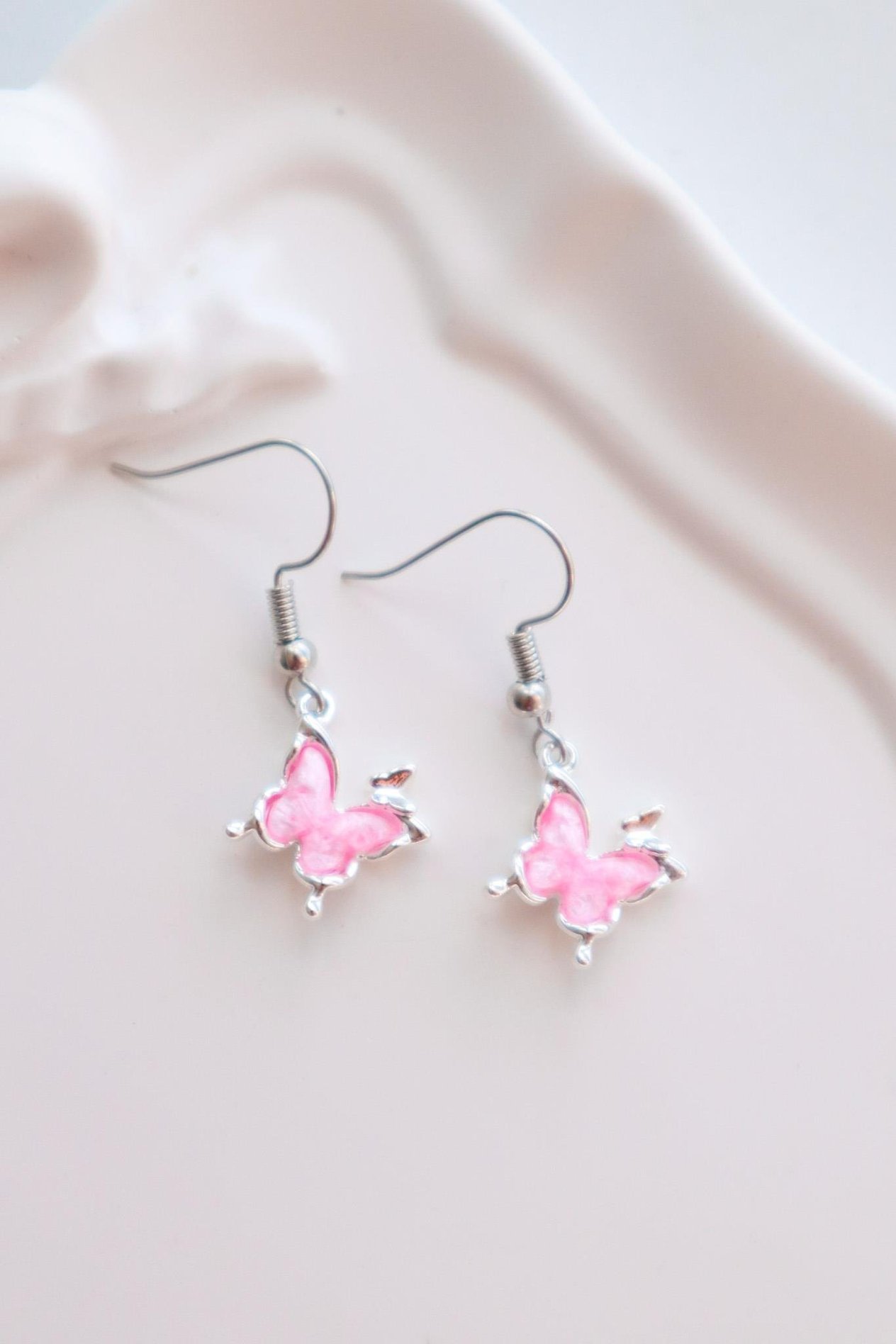 Pembe Kelebek İthal Küpe 