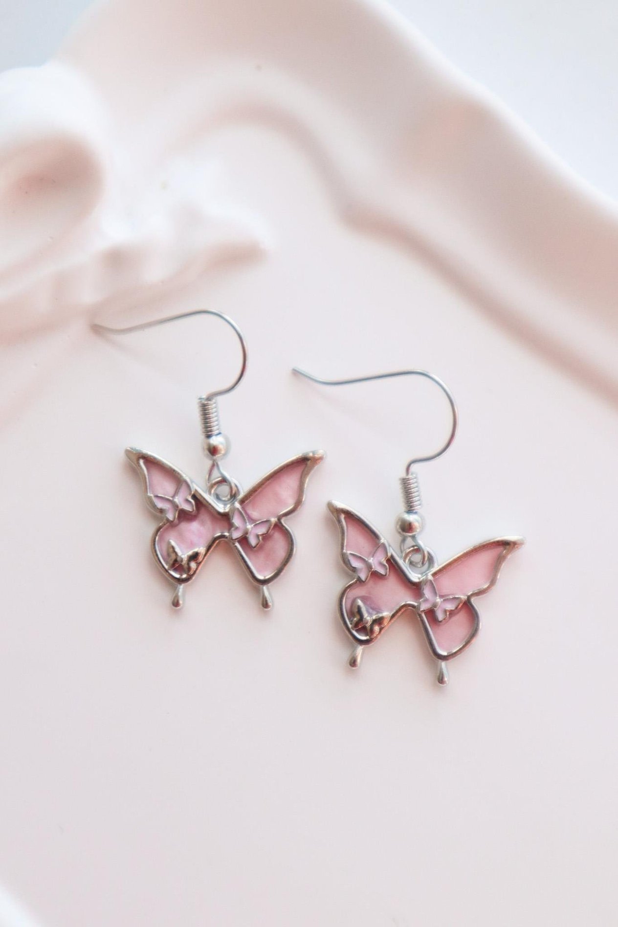 Pink Butterfly Melting İthal Küpe 