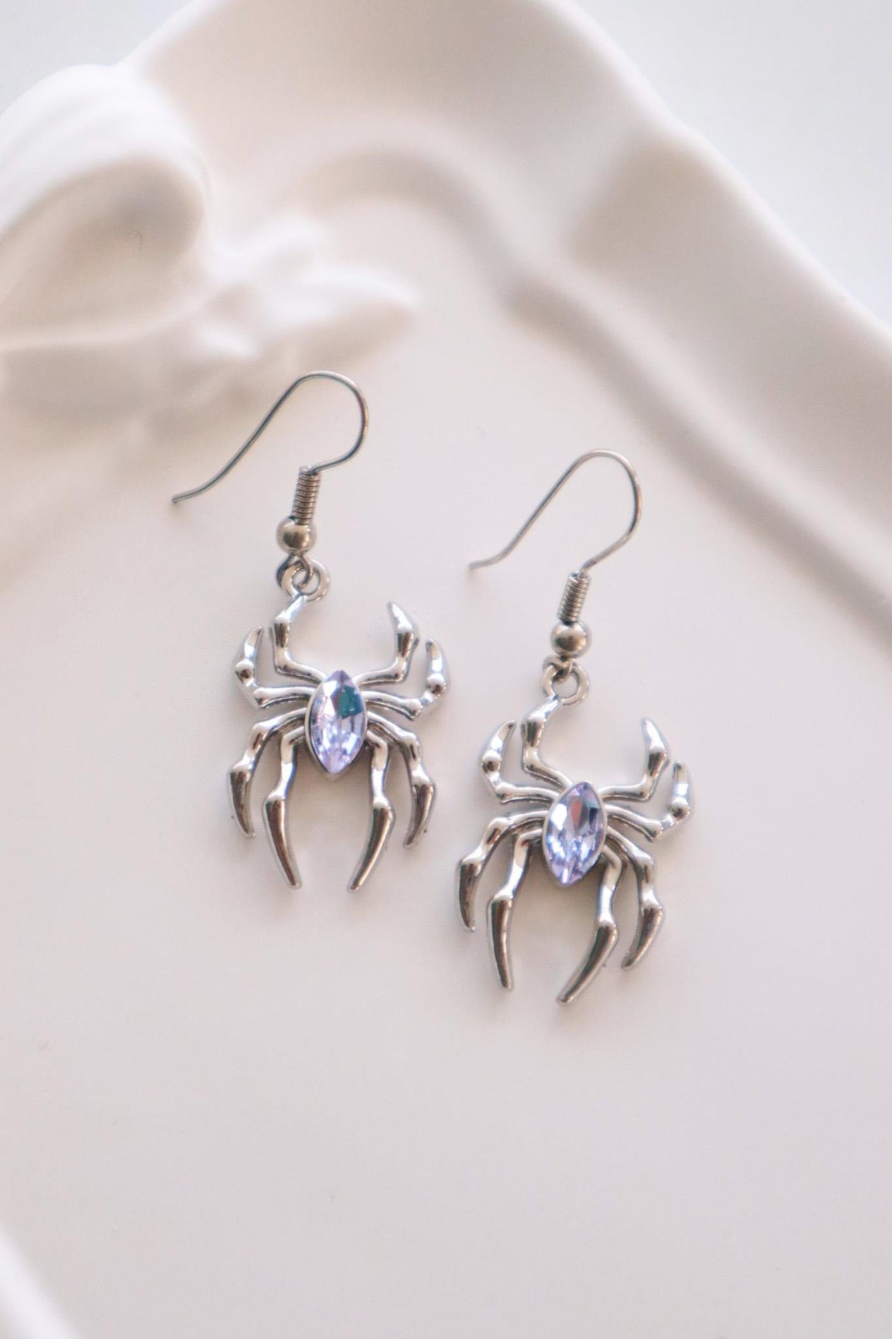 Purple Dark Stone Spider İthal Küpe