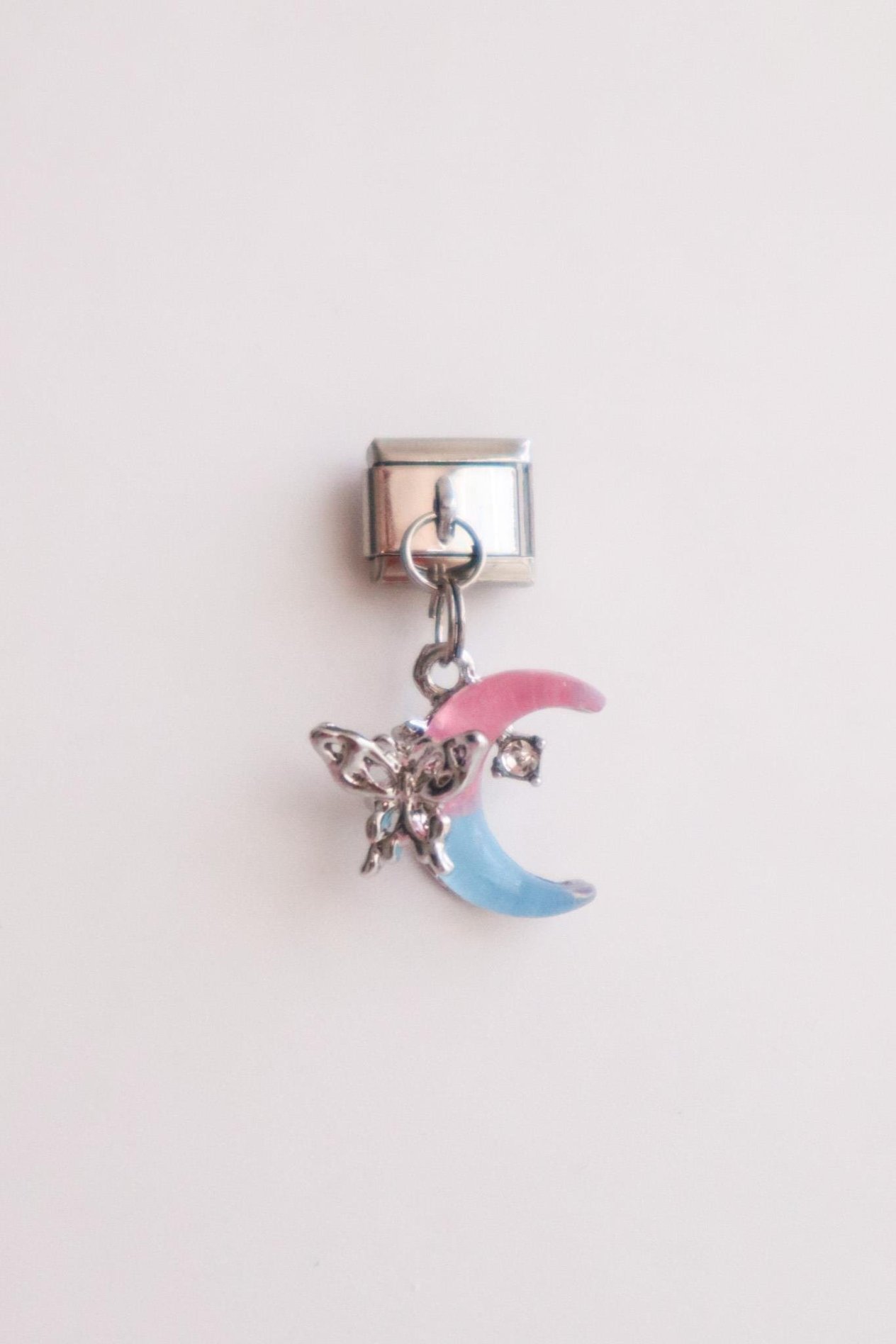 Sallantılı Pembe Mavi Ay Fairfocus İtalyan Charm 