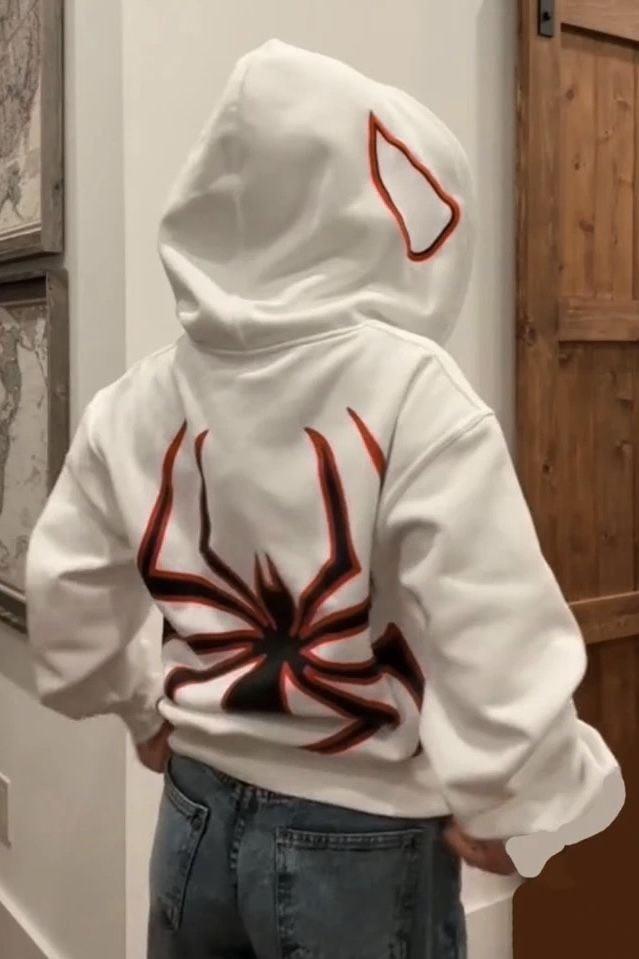 Sırt Baskılı Beyaz Spiderman Maske Hırka