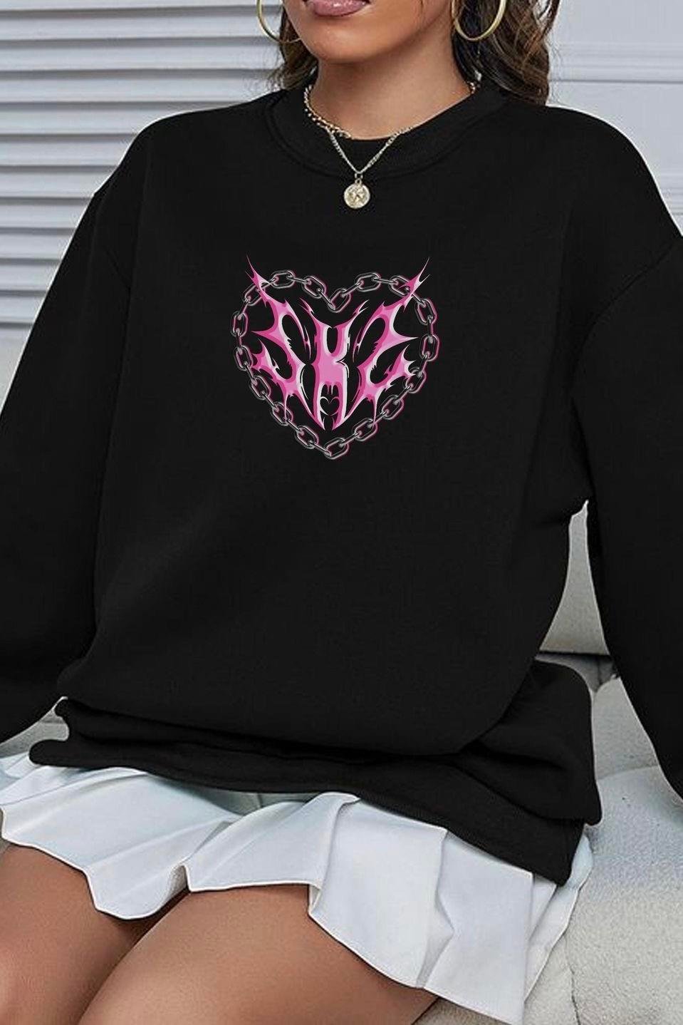 Siyah 3 İplik Şardonlu Cyber Style Sweatshirt