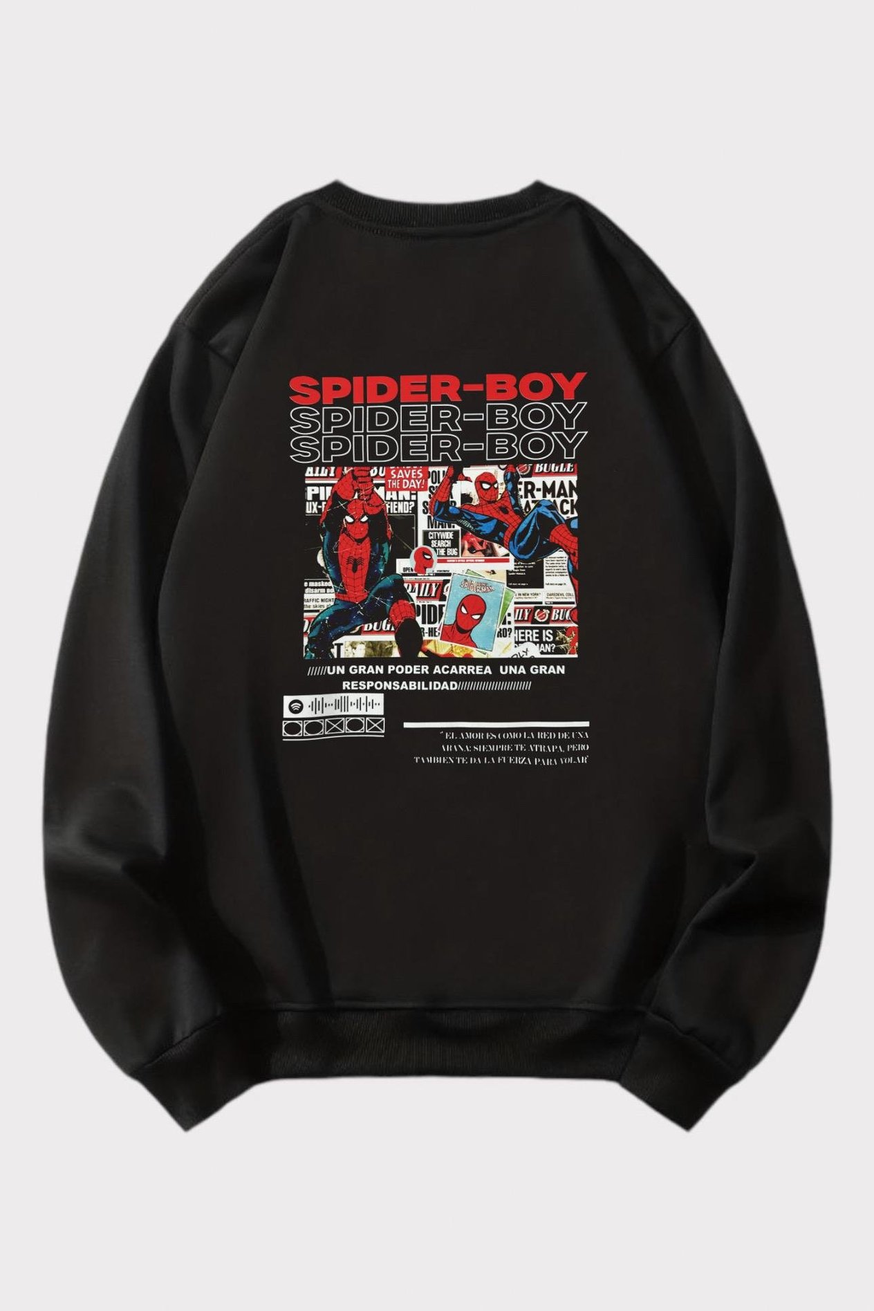 Siyah 3 iplik Şardonlu Sırt Baskılı Spider - Boy Sweatshirt