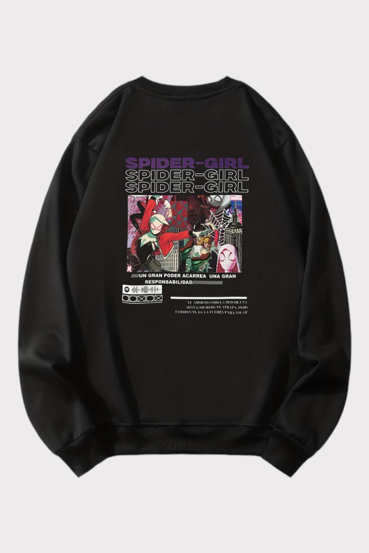 Siyah 3 İplik Şradonlu Sırt Baskılı Spider - Girl T-Shirt