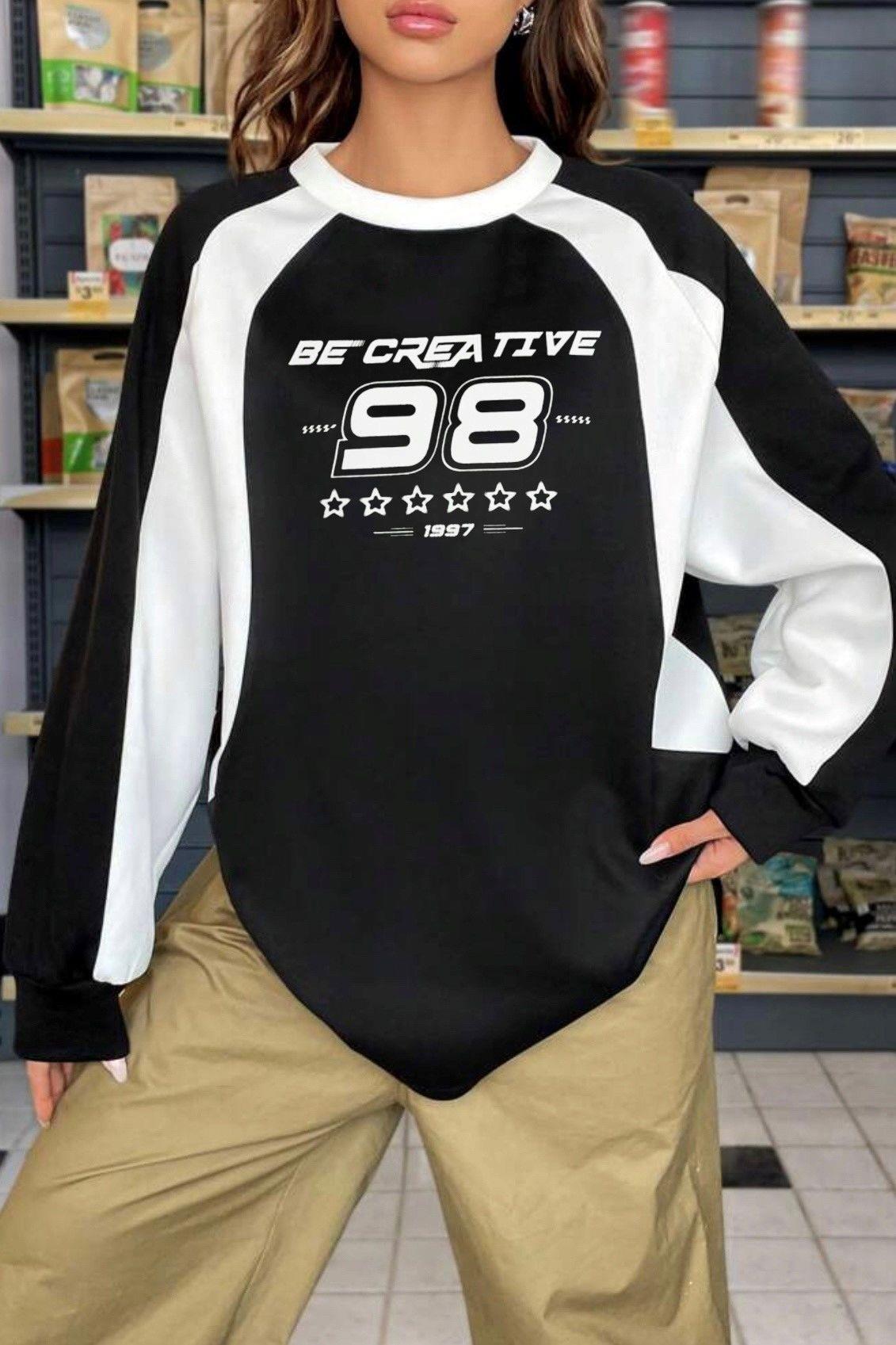 Siyah Beyaz Detay Becreative 98 Şardonlu Sweatshirt
