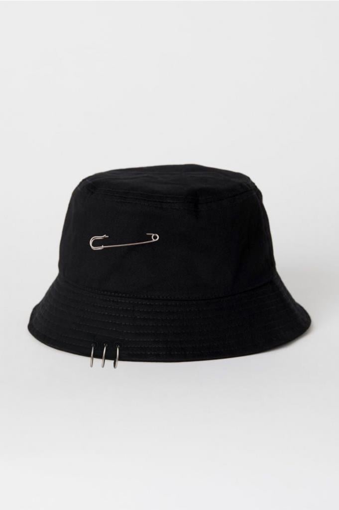 Siyah Çatal İğne Detay Balıkçı Şapka Bucket Hat