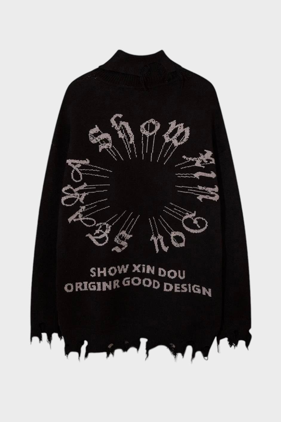Siyah Gothic Show Xin Dou Yırtık Oversize Kazak