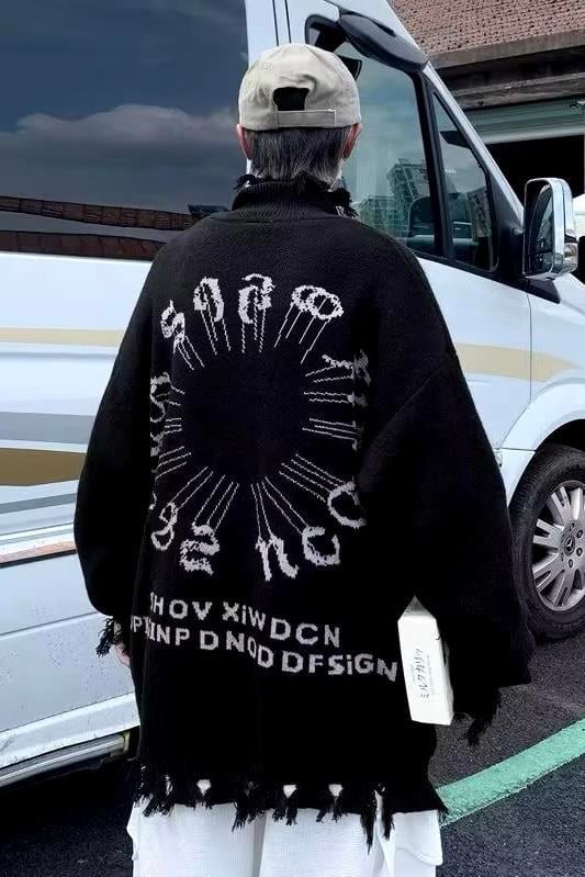 Siyah Gothic Show Xin Dou Yırtık Oversize Kazak