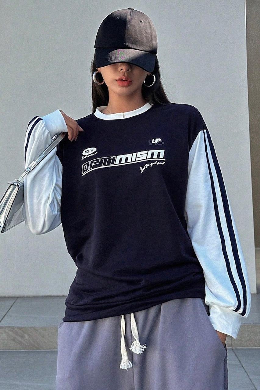 Siyah Gri Kolu Çizgili Active Optimısn Sweatshirt  