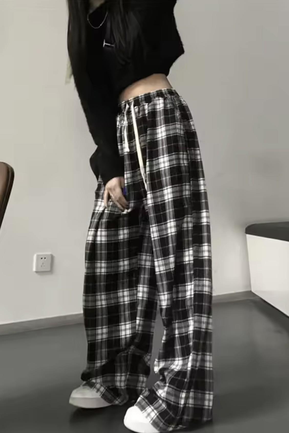 Siyah Harujuku Büyük Boy Ekose Eşofman Altı 