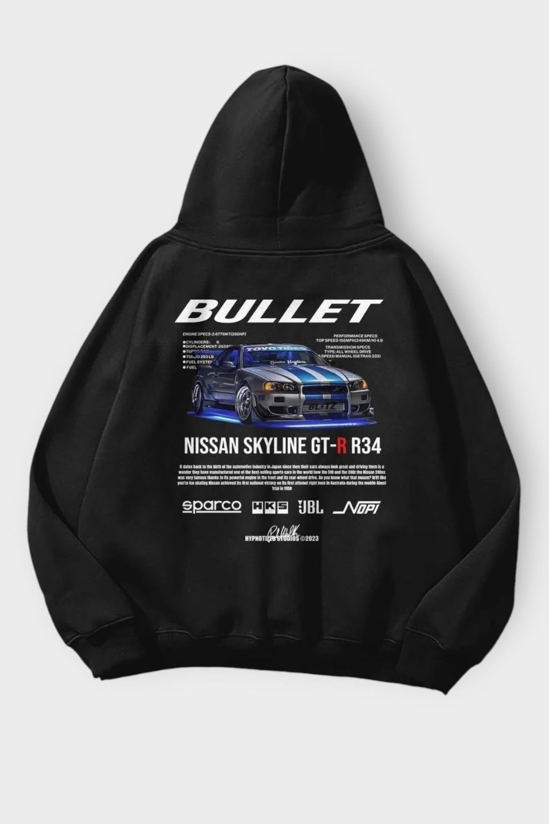 Siyah Kapüşonlu Sırt Baskılı Hızlı Ve Öfkeli Bullet Sweatshirt